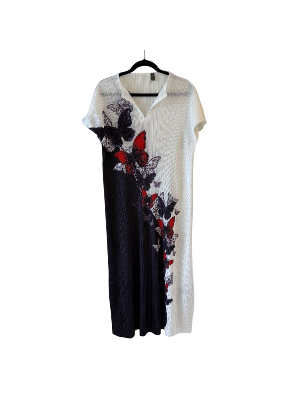 Vanite Couture Wearable Art Butterfly Print Plisse Pleated Maxi Dress OS